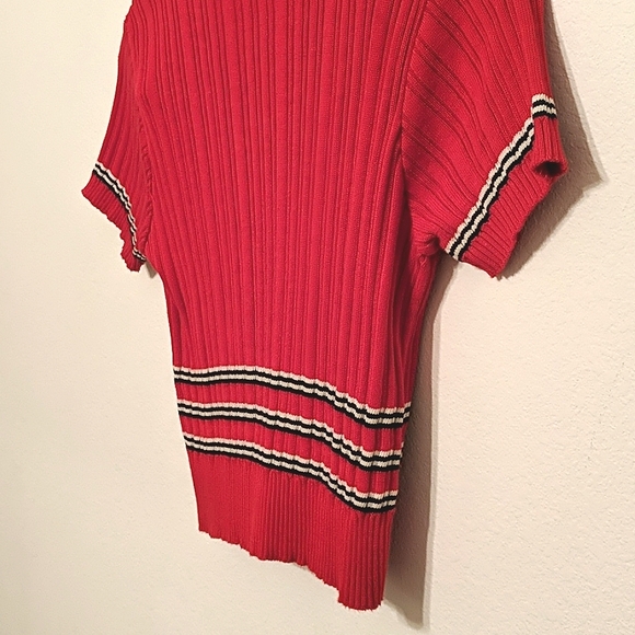 Red with black white striped crop top - Picture 3 of 6